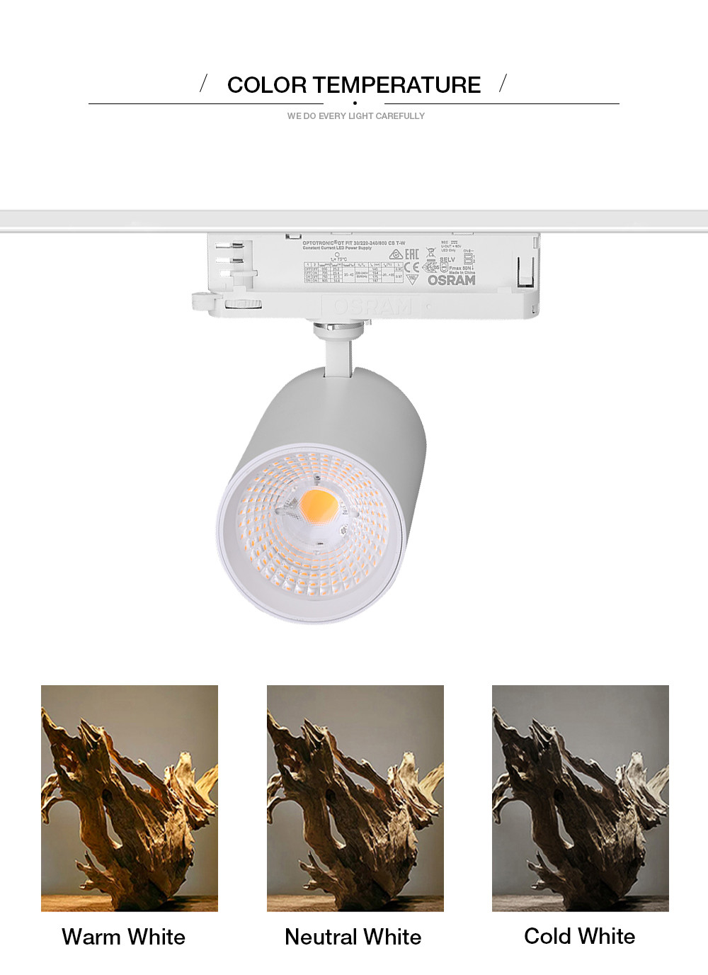90Ra Practical Track COB Light , 2700K 220V Track Light Wall Lamp