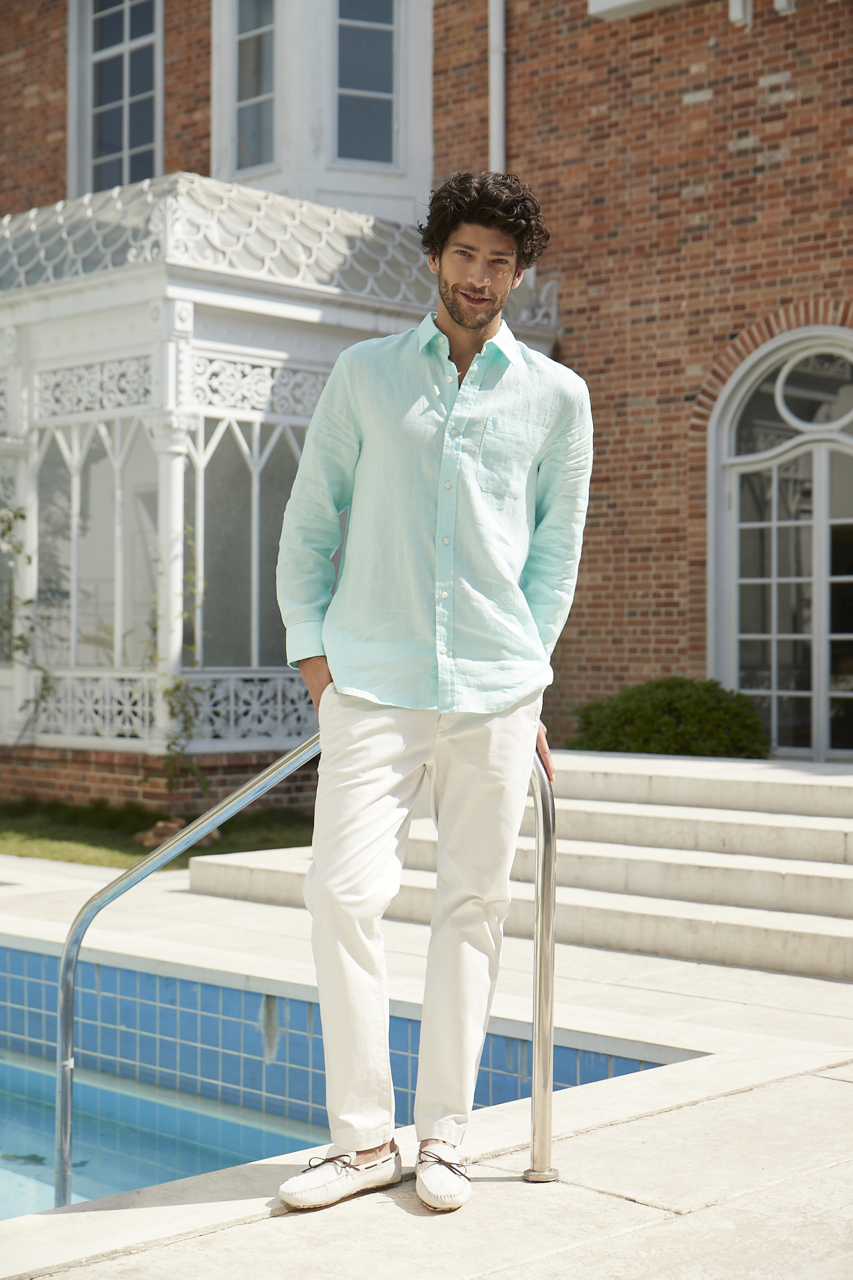 Water Green Long Dress Business Linen Men'S Pajamas