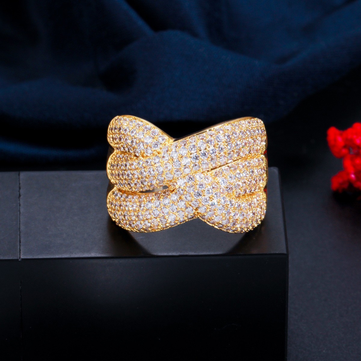 Colorful Rainbow CZ Gold Ring For Women Girls Fashion Engagement Wedding Ring Band Charm Party Ring Jewelry