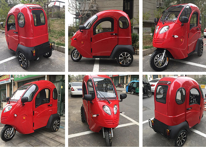Passenger Enclosed Electric Tricycle 60 V 800 W 2 Seats For Adult 25 Km/H