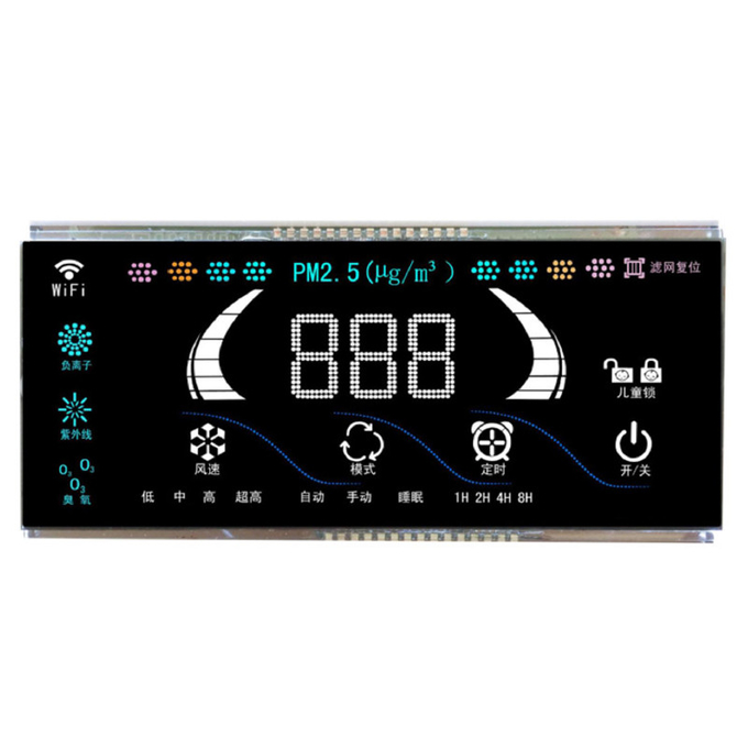 Customized 7-Segment LCD Display Ozone anion disinfection machine, fresh air controller, VA black background LCD