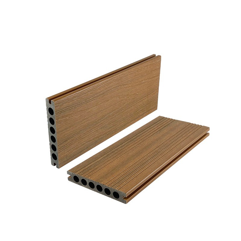 Co Extrusion Wood Plastic Composite Decking Boards Outside Flooring 138x23mm Round Hole HDPE