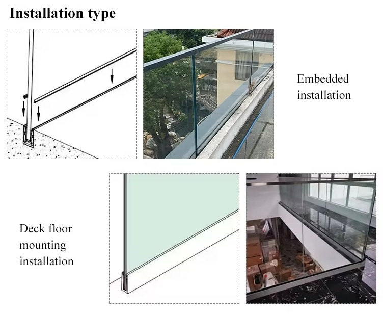Position Deck Railings Handrails for Resort Apartment Aluminum Glass U Channel Glass Fence Balustrade Railing Position