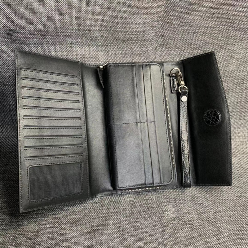 Authentic True Alligator Leather Men Wristlets Envelop Purse Genuine Exotic Crocodile Skin Male Clutch Bag