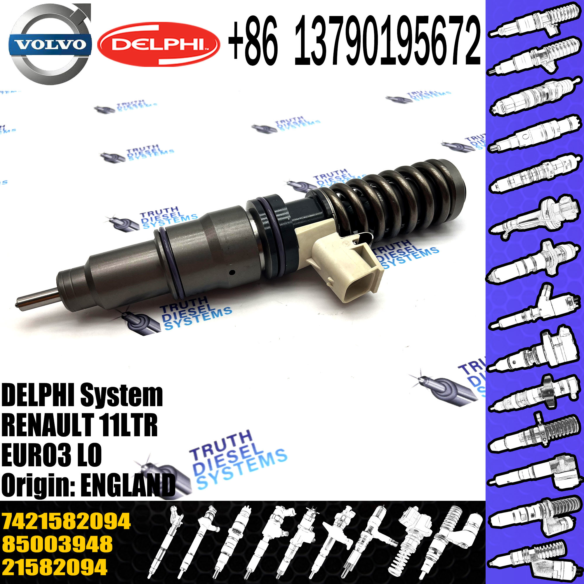 Diesel Fuel Injector 21644596 7421582094 7421644596 21582094 21644596 85003948 BEBE4D35001 For 11LTR EURO3 LO