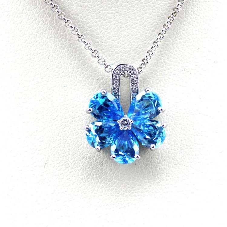 Women Jewelry Purple Cubic Zircon Flower Pendant Necklace (PSJ0223)