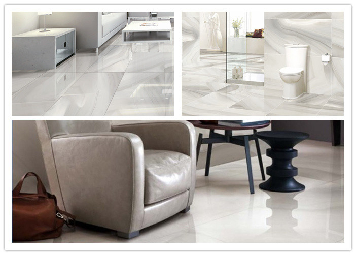 Polished Marble Effect Ceramic Floor Tiles Agate Beige Color 600*1200 Mm