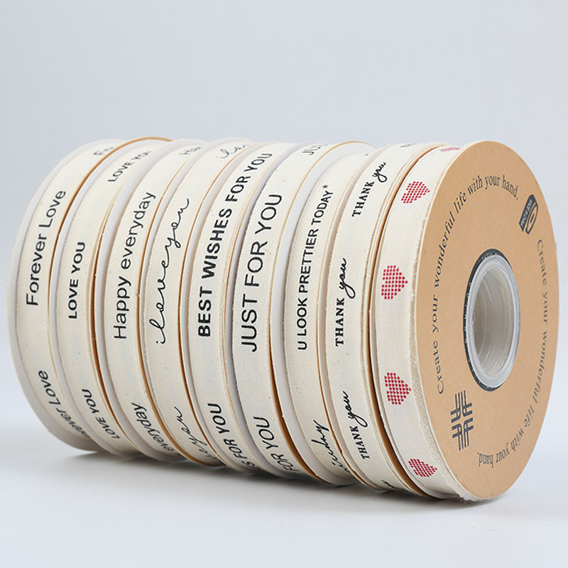 13mm Wholesale Logo Cotton Ribbon Literary Style Flower Packaging Gift Box Decoration Ribbon Cake Bouquet