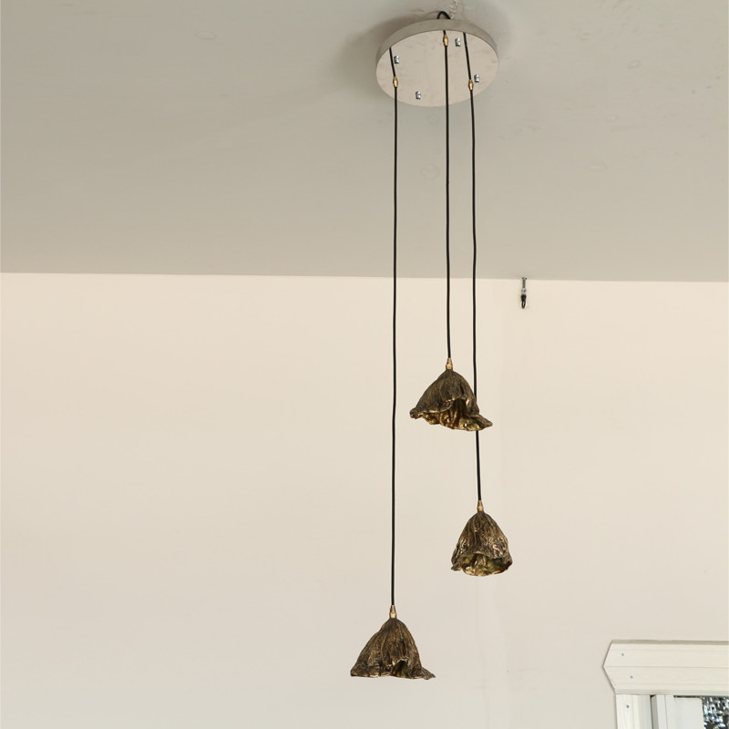Dewaxed Copper Lotus Leaf Chandelier Creative Indoor Chandelier