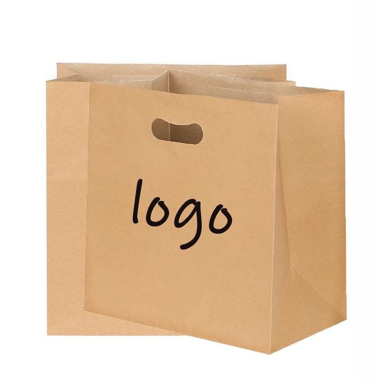 150grams Kraft Paper Handles Food Delivery Die Cut Paper Bags Customized