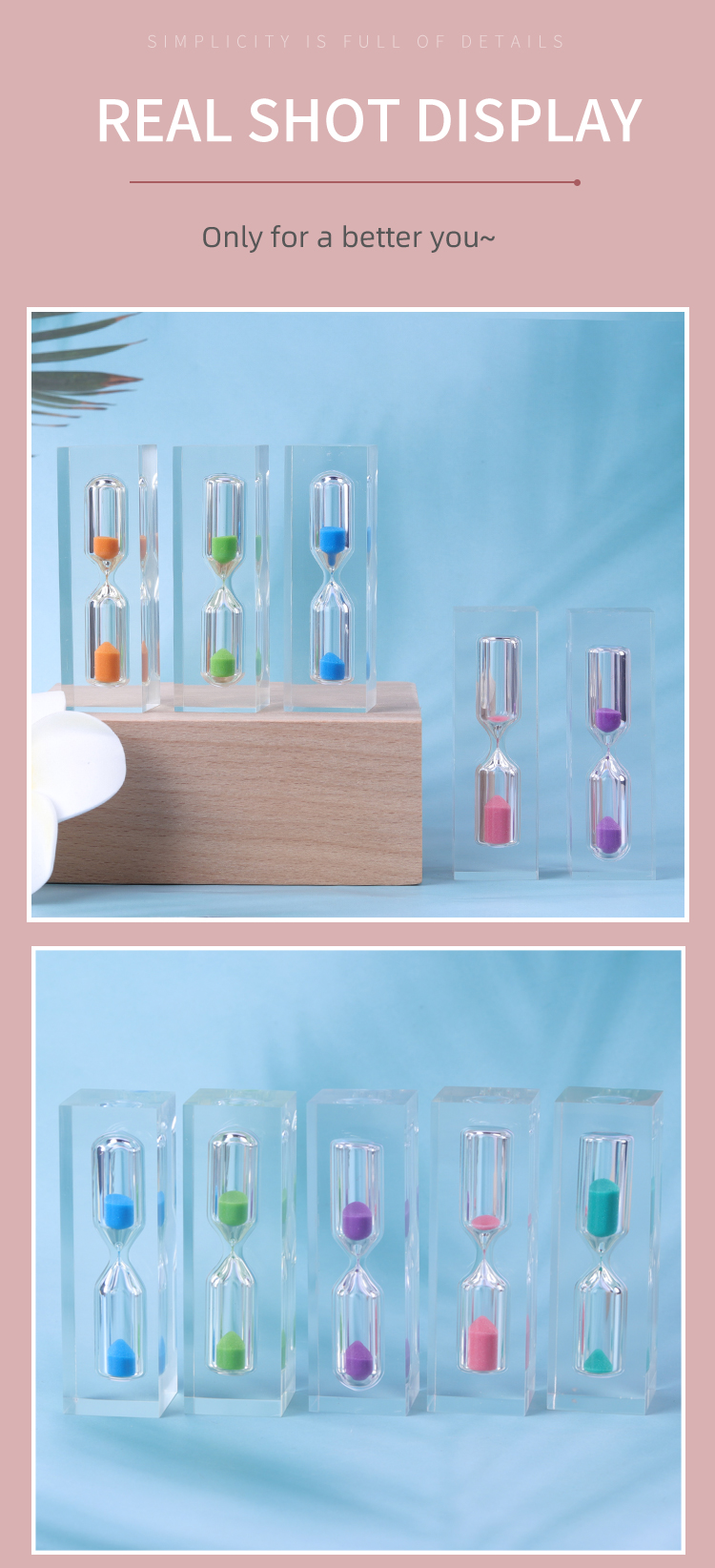 1 3 5 10 Minute Acrylic Hourglass 60g Art Deco Style Custom Color