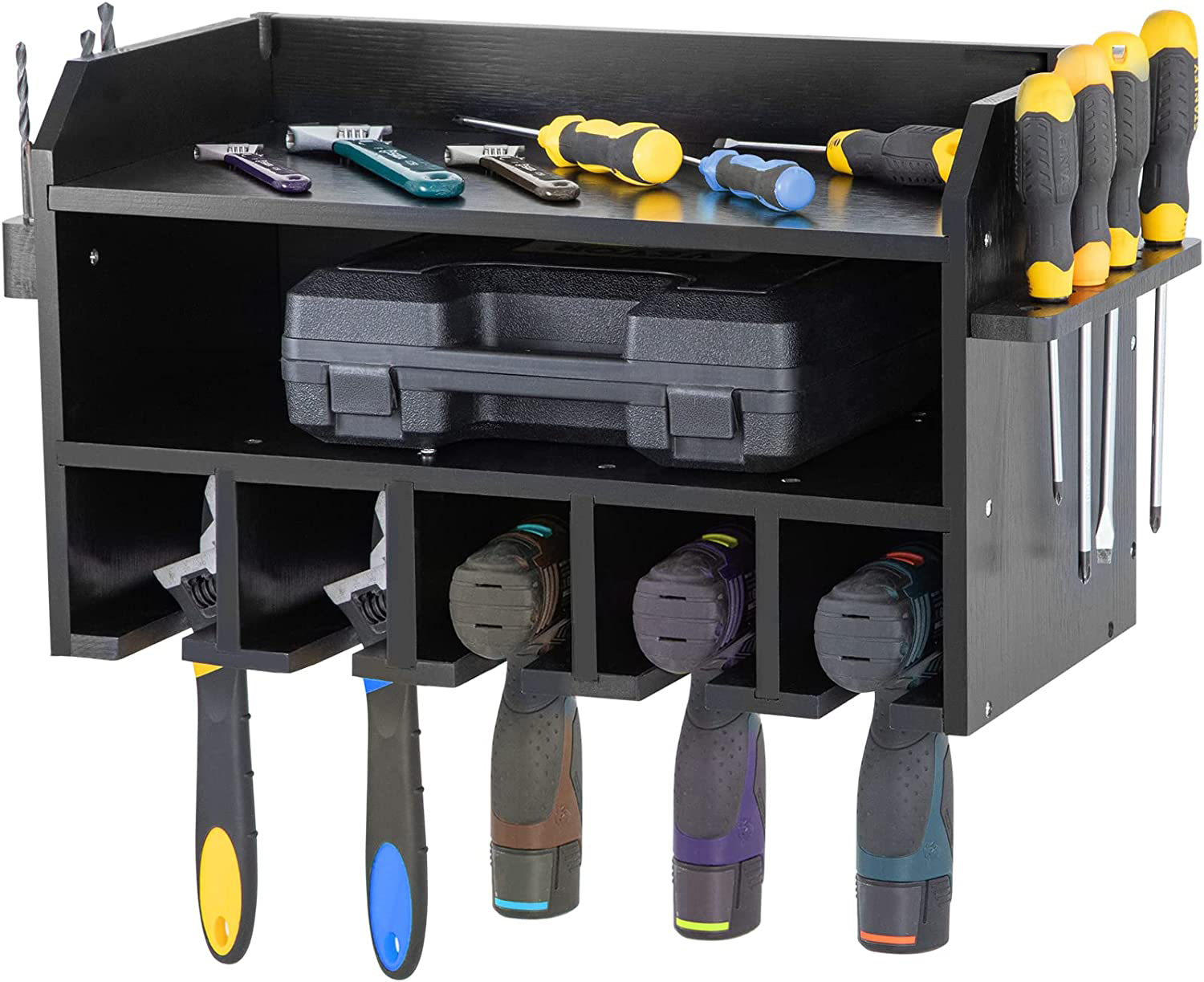 Carved Power Tool Organizer Wall Mount for Neatening and Storage of Heavy Duty Drills