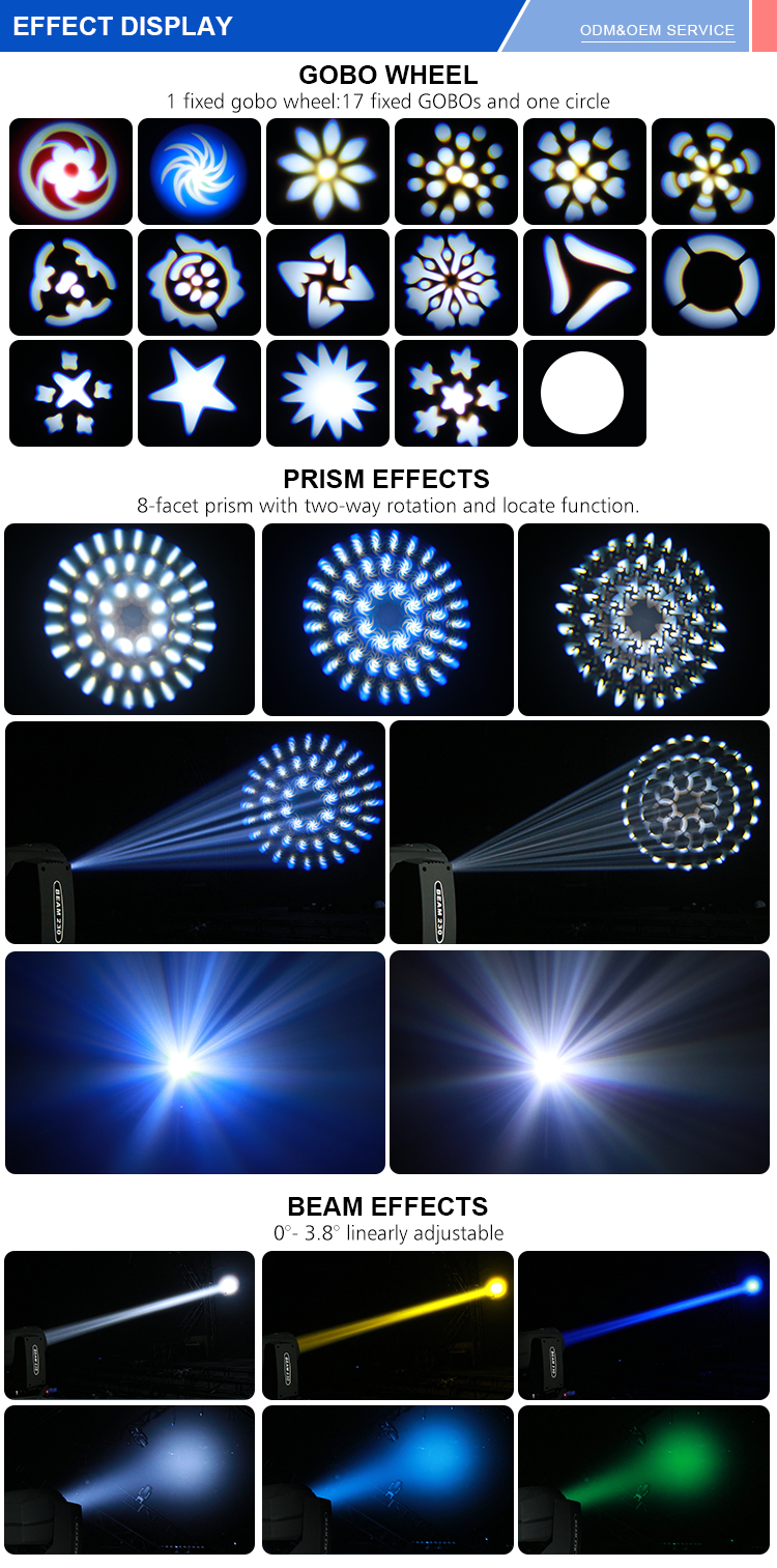 DMX512/Master-Slave/Sound/Auto Control Mode 7R 230 Beam Moving Head Light for DJ Disco