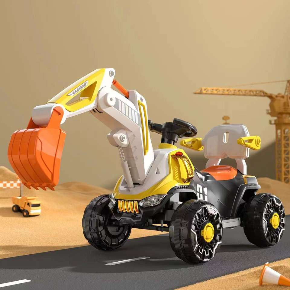 LED Headlights and Dynamic Music Ride-On Construction Truck Car for Kids in Orange
