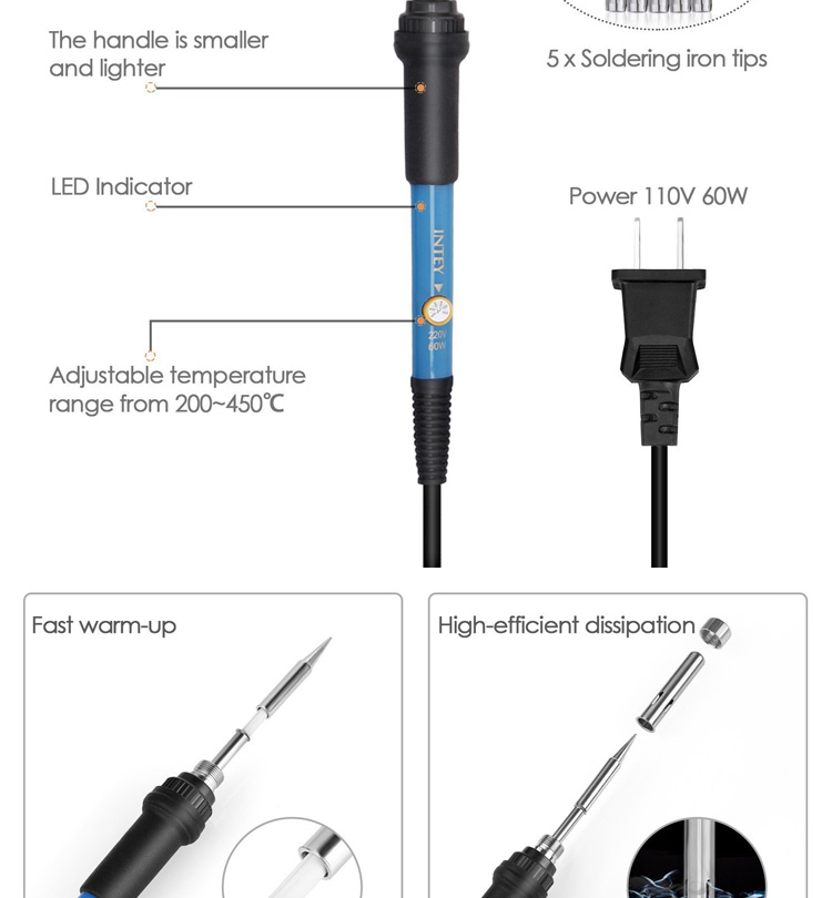 60W Soldering Iron Kit Adjustable Temperature 200V~230V Green K014