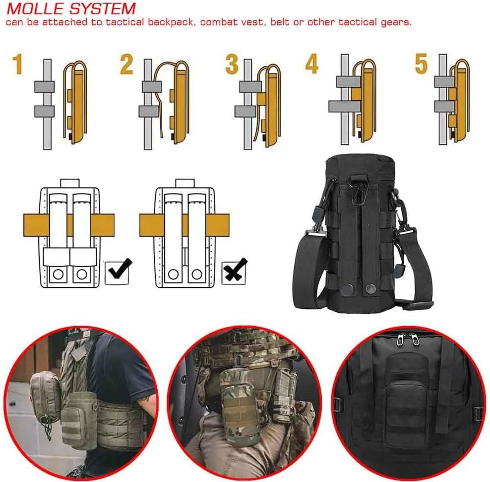 Tactical Molle Water Pouch, Tactical Bottle Holder Military Water Bottle Bag Hydration Carrier H20 Pouch Kettle Pouch