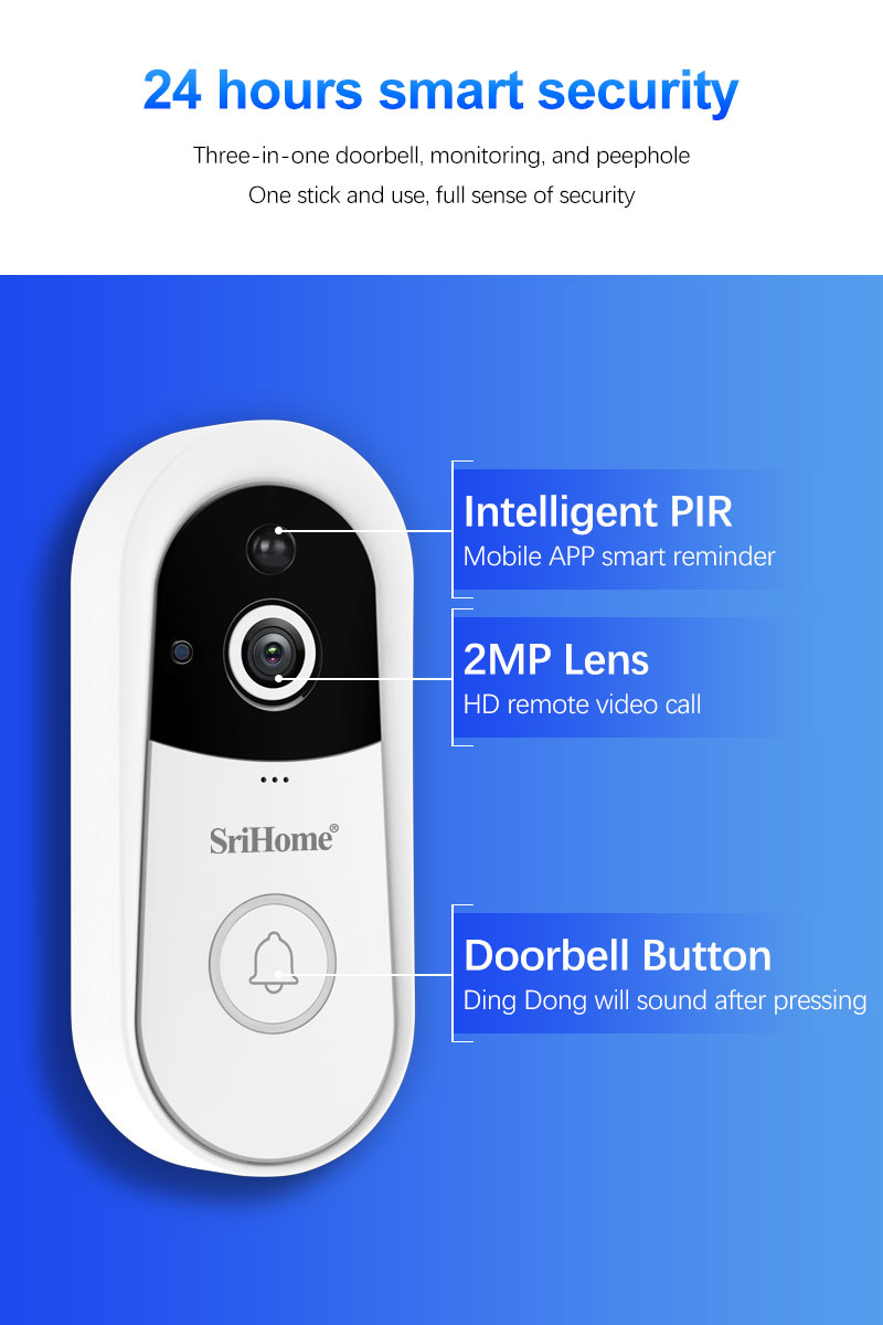 4MP Wireless Smart Ringtone Reminder PIR Remote Monitoring Doorbell Battery Surveillance Camera