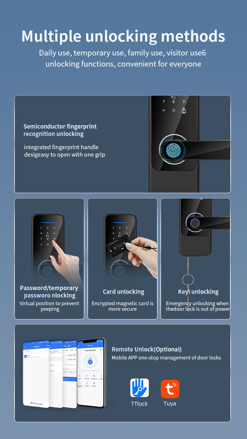 Aluminum Alloy Digital Door Lock Tuya Ttlock Wifi Keys Cerraduras Inteligentes