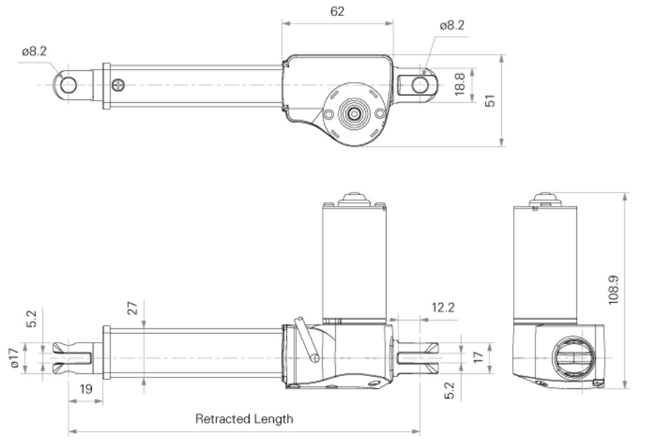 1500N Electric Linear Actuators 200mm Small Installation Dimensions Head Position Adjustment