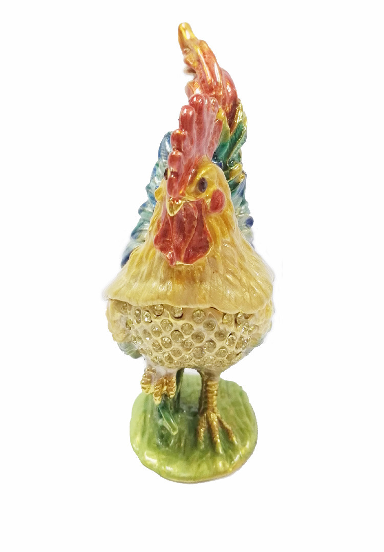 Metal Pewter Rooster Shape Jeweled Enamel Trinket Box Rooster Shape Trinket Box decorative box