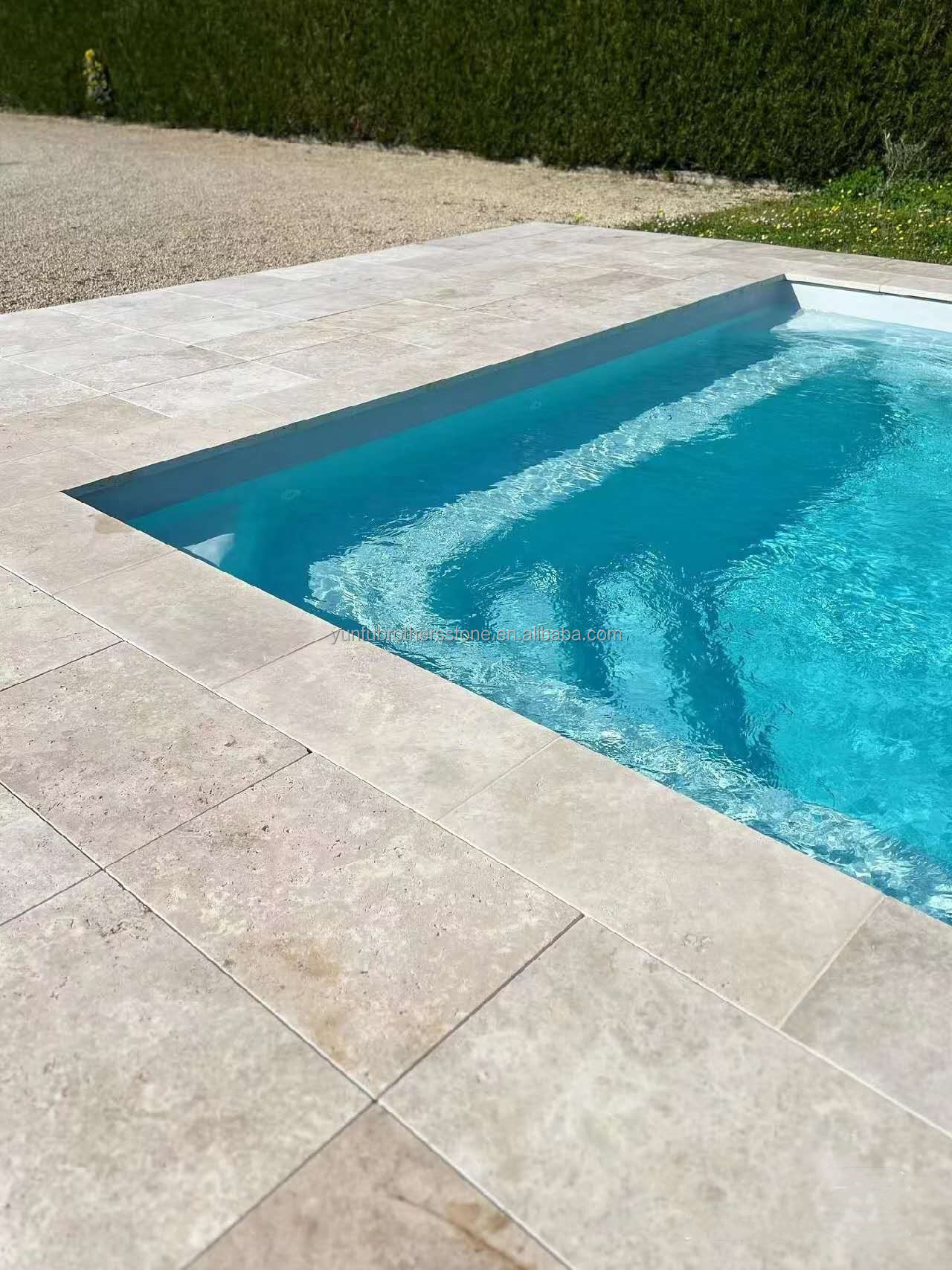 Polishing Glossy Silver Travertine Stone Ivory Deck Tile for Garden Terrace Area
