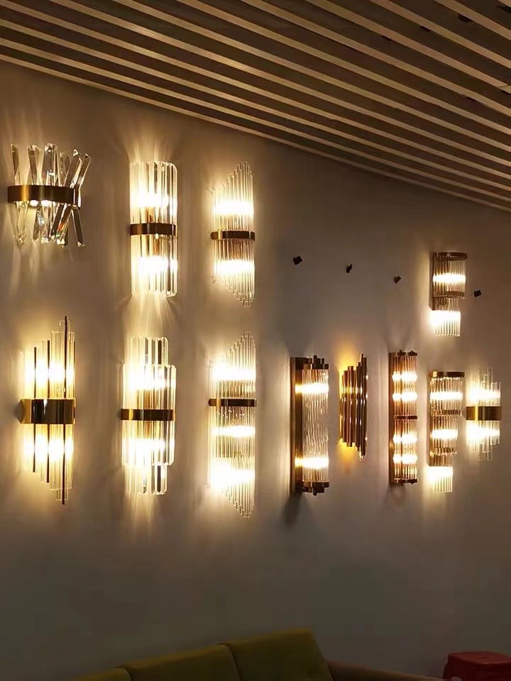 Decorative Luxury Stair Lamp Contemporary Led Crystal Wall Lamp For Hotel