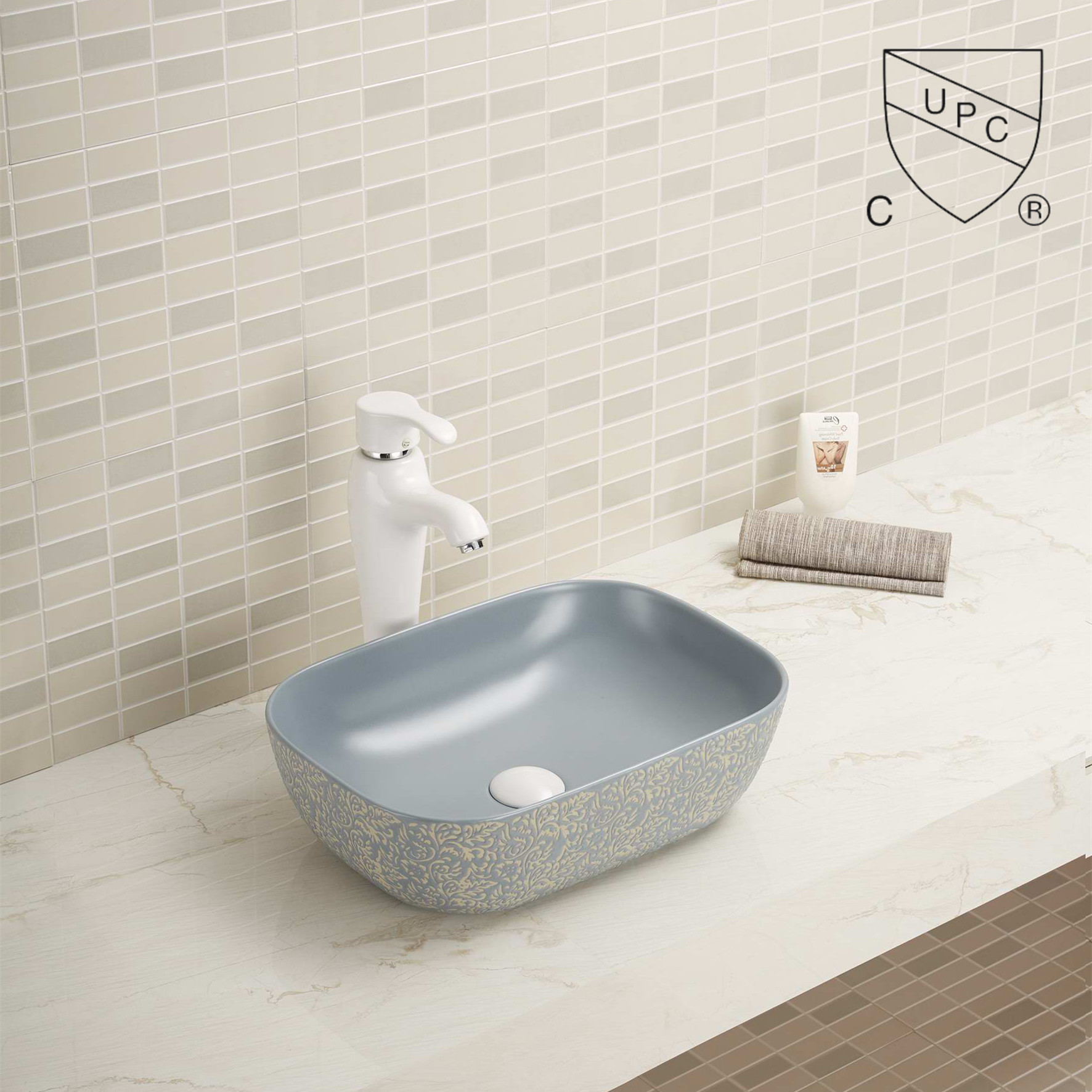 Solid Counter Top Bathroom Sink White Matt Glaze Color Ensure Smooth Surface