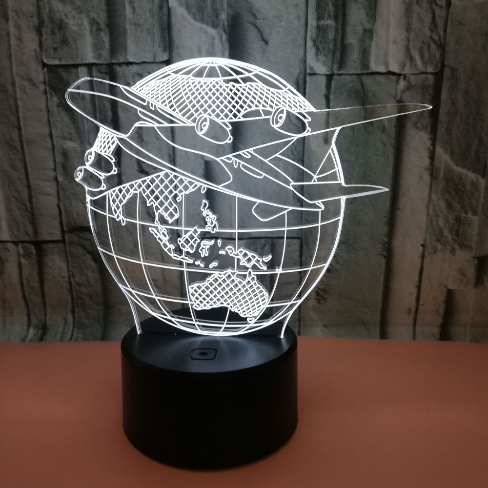 OEM souvenir Earth airplane model 3D LED night light USB colorful touch switch stereo three-dimensional desktop lamp