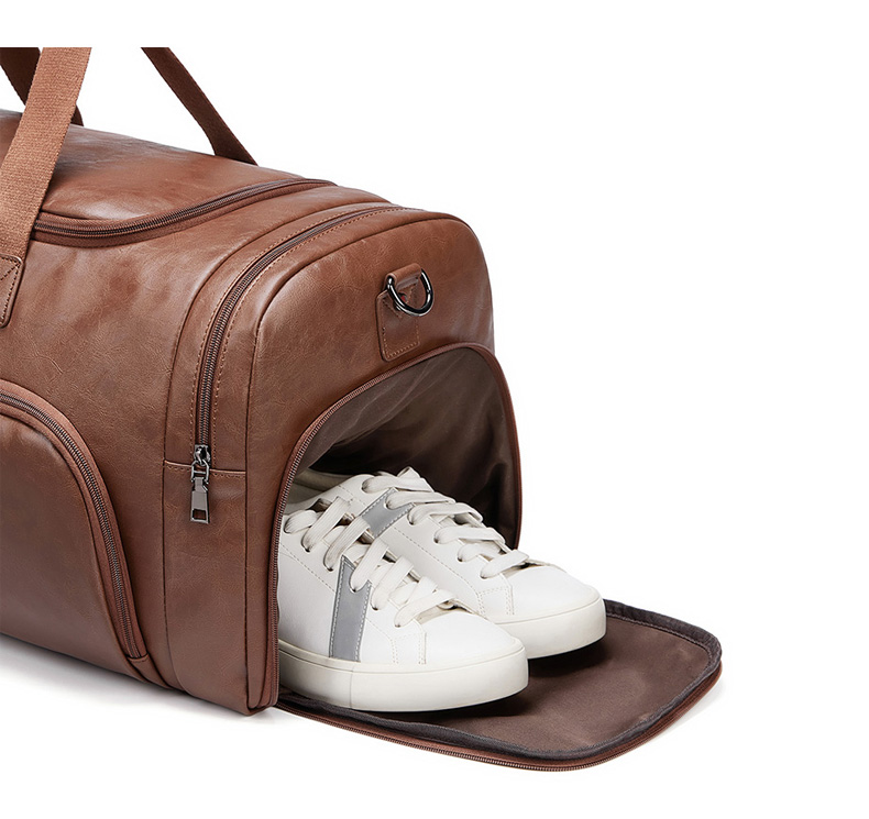 MingLu Waterproof Brown PU Leather Duffle Bag Male Duffle Bag Fashionable