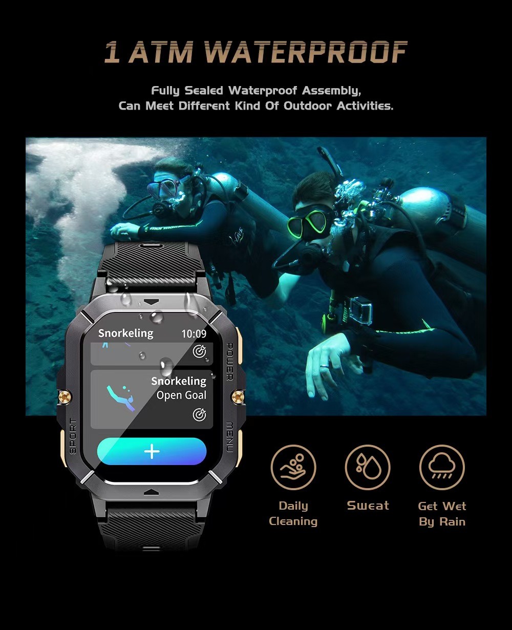 C28 Men Sports Smart Watch 2.02inch Large Memory 410mAh Battery 1ATM Waterproof