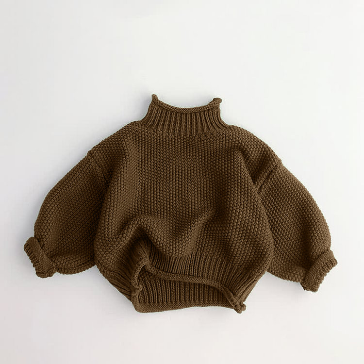 Custom Baby Turtleneck Sweater Hand Knitted Cotton Pullover Chunky Sweater