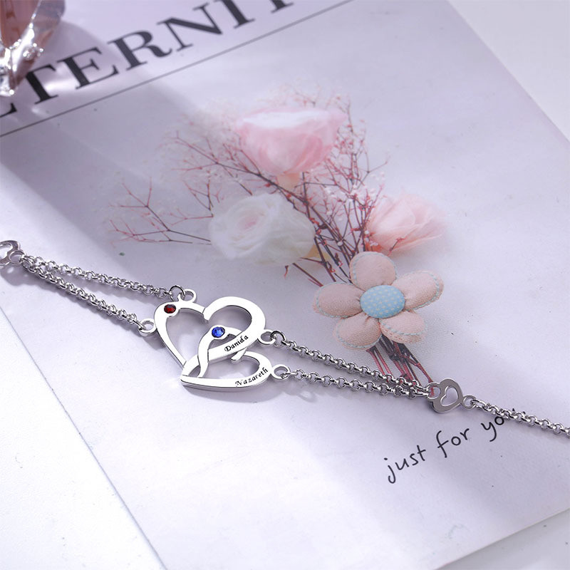0.29x0.23cm 0.04lb Custom Silver Bracelets Unisex S925 Double Heart Bracelet
