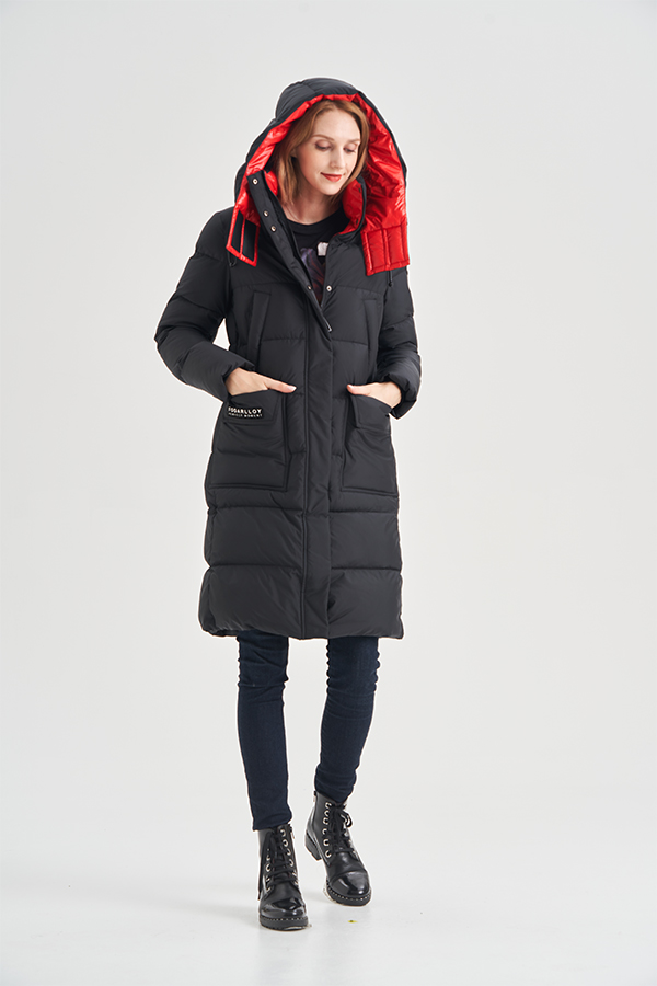 FODARLLOY Women's Winter Down Coats Jacket Black Women's Zipper Slim Hooded Coat Female Warm Parkas Long Puffer Jacket