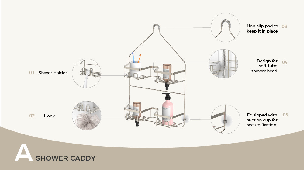 Bathroom Organizer Shower Caddy Hanging Shower Shelf for Inside Shower No Drilling Racks Over Showerhead BathROOM Rack