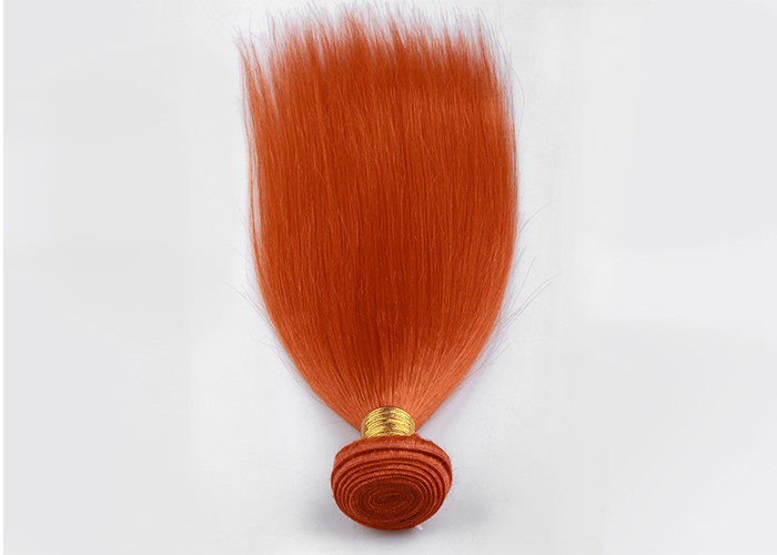 Orange Virgin Human Hair Extensions 12 Inch Double Stitch Weft Single Drawn