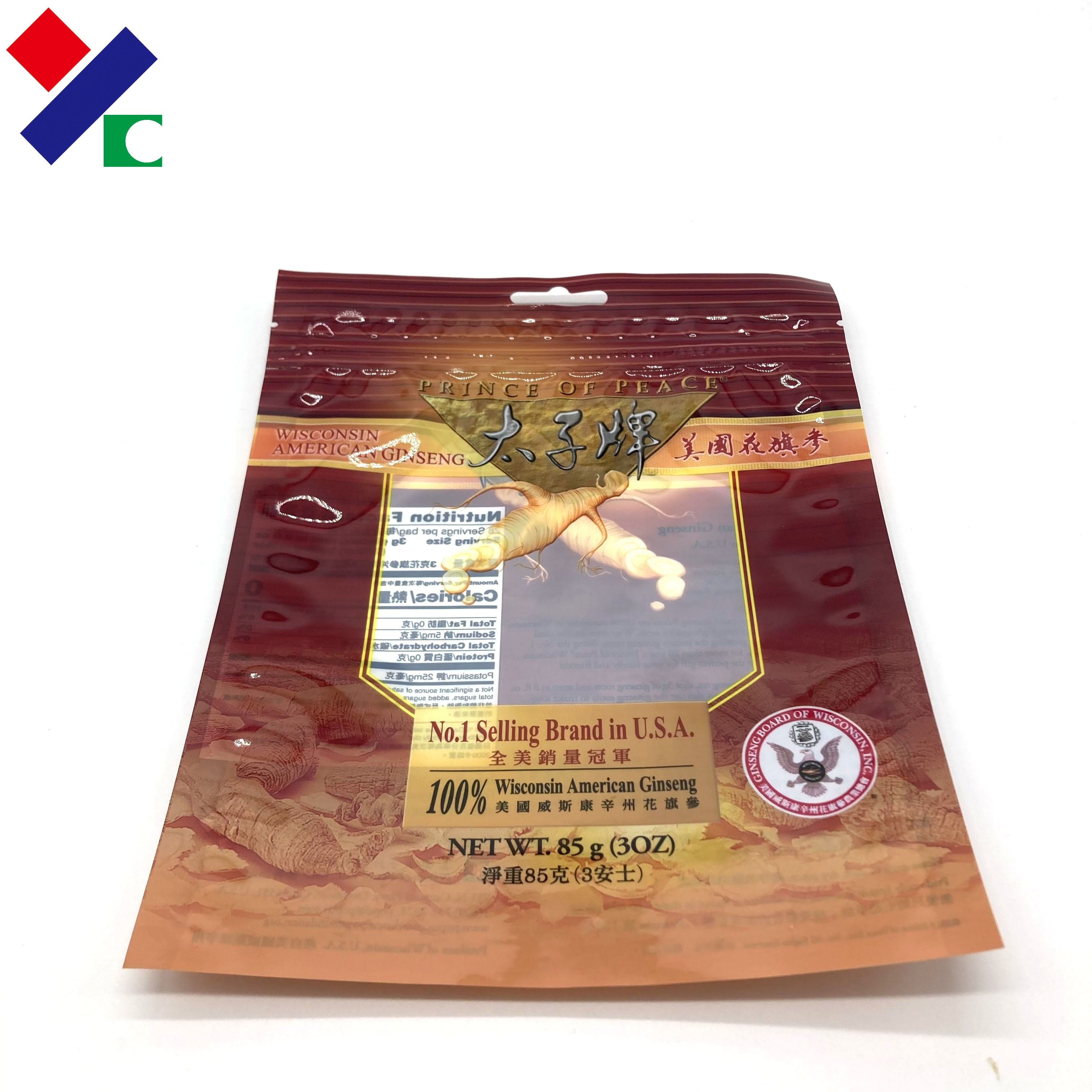 Clear Window Hanghole Three Side Seal Pouch Dry Food Packaging