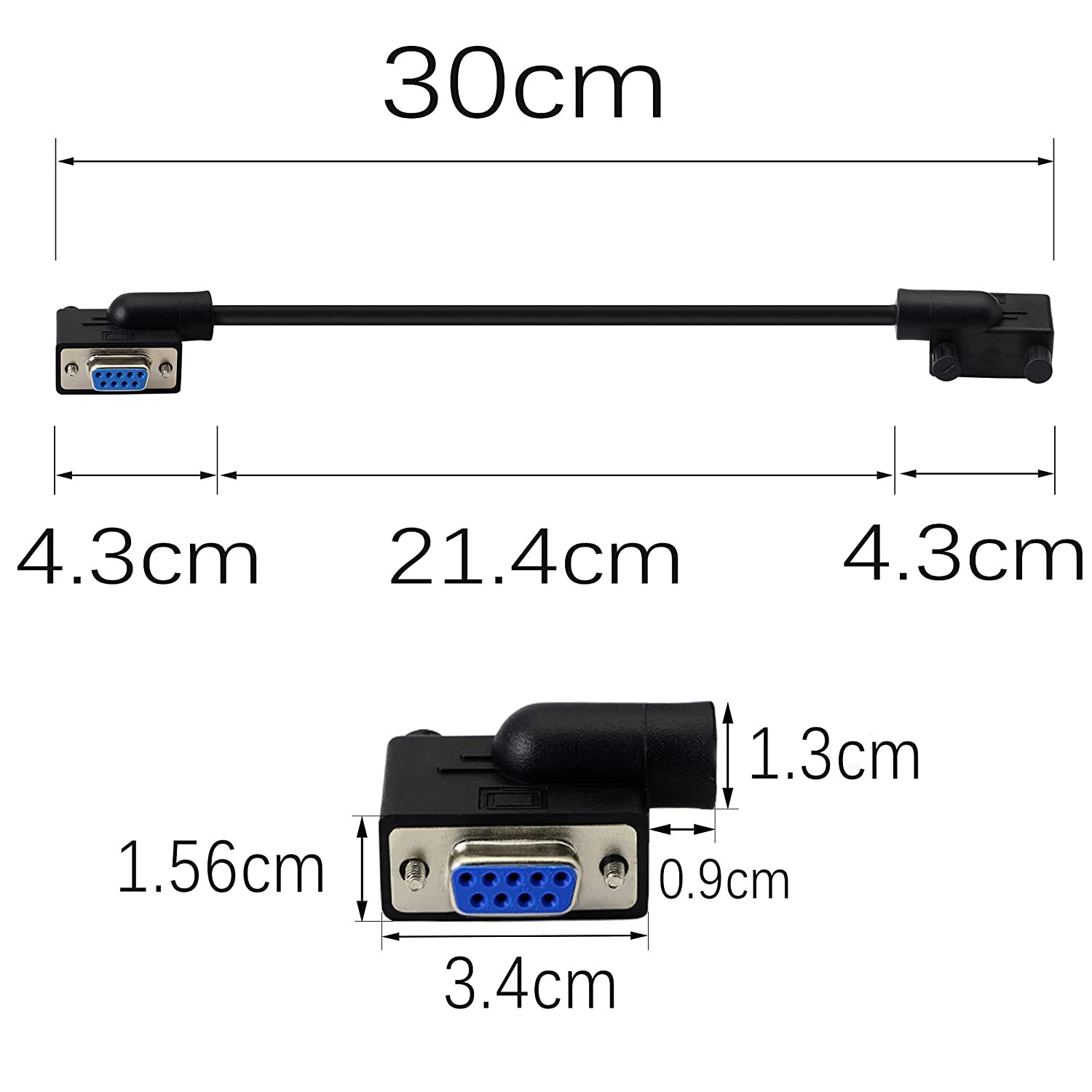 30cm DB9 RS232 Serial Cable , 90 Degree Left Angled Female To Female Rs232 Cable