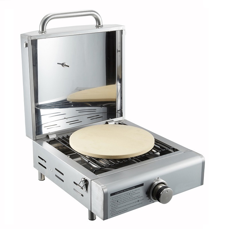 Rotisserie Roaster Propane Grill with Tabletop Pizza Maker and Stainless Steel Housing