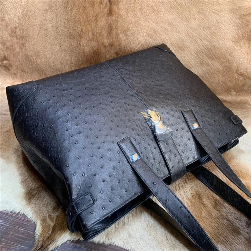 Authentic Real Ostrich Skin Businessmen Travel Duffle Purse Large Shoulder Bag Genuine Leather Male Top-handle Handbag