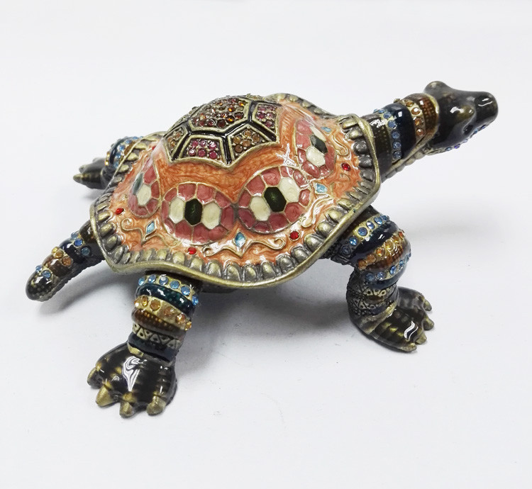 Classical turtle metal jewelry box diamond jewelry box ring box painted dressing table decorations