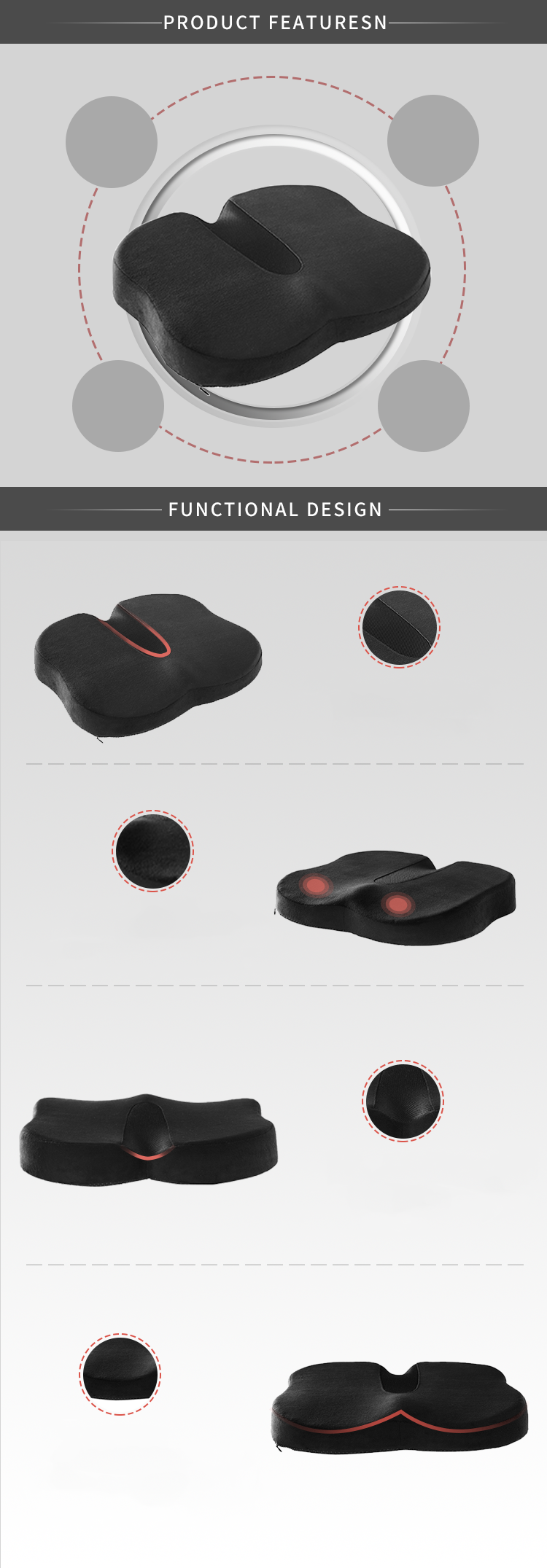 Coccyx Orthopedic Pain Stadium Sofa Memory Foam Chair Massage Floor Meditation Car Outdoor Seat Cushion