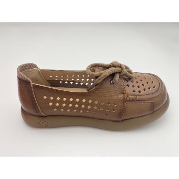 Lady brown breathable hollow lace-up comfortable women's shoes with soft soles