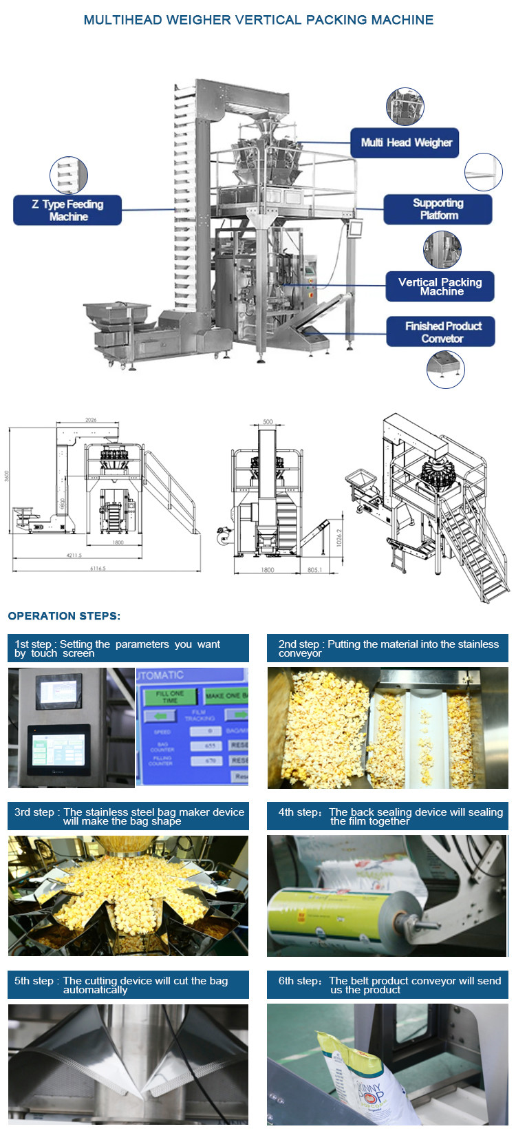 Vertical Roll Film Granule Tea Popcorn Chips Nuts Packing Machine Automatic