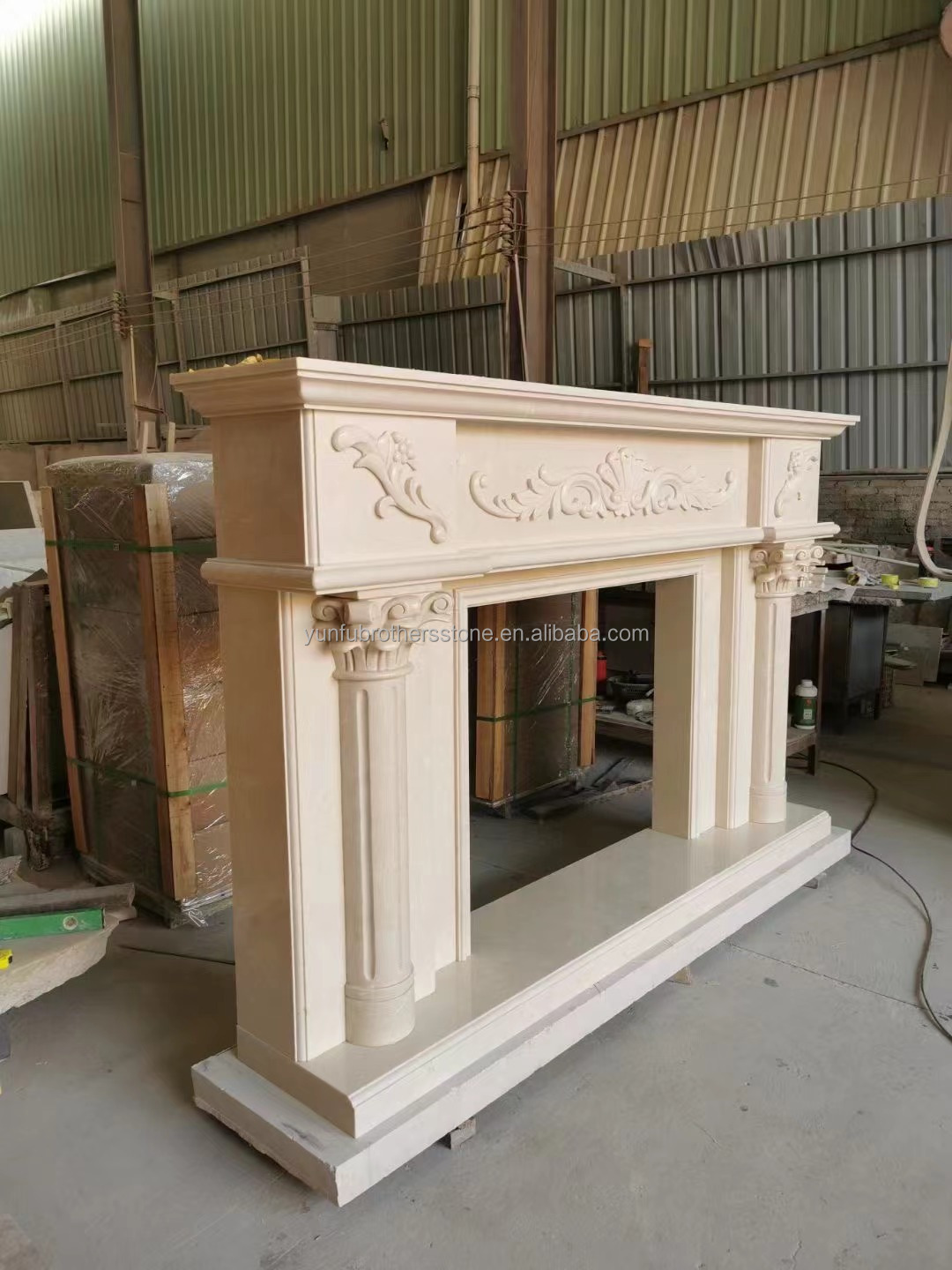 Modern Design White Marble Fireplace Surround for Wall Mounted Installation