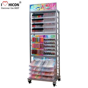 China Movable Metal Nail Polish Cosmetic Display Stand Clear Beauty Organizer on sale