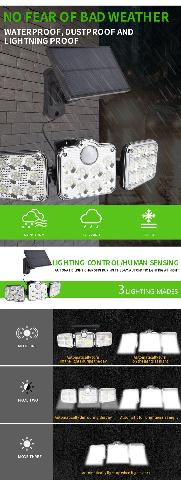 Powered Outdoor Solar LED Wall Lights With Sensor 195x130x100mm 122 SMD LED 1.8w