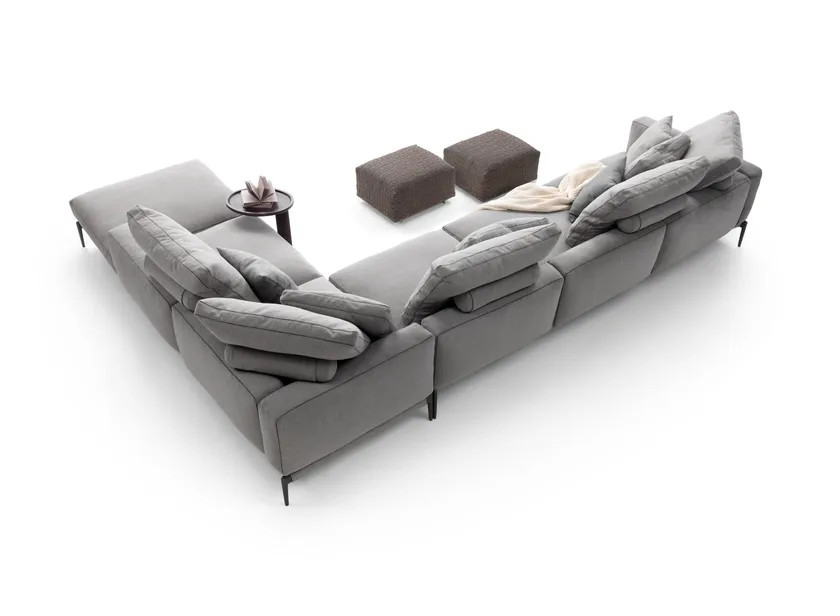 Hotel Office L-Shape Corner Long Sofa High Quality Linen Black Iron Feet Sofa