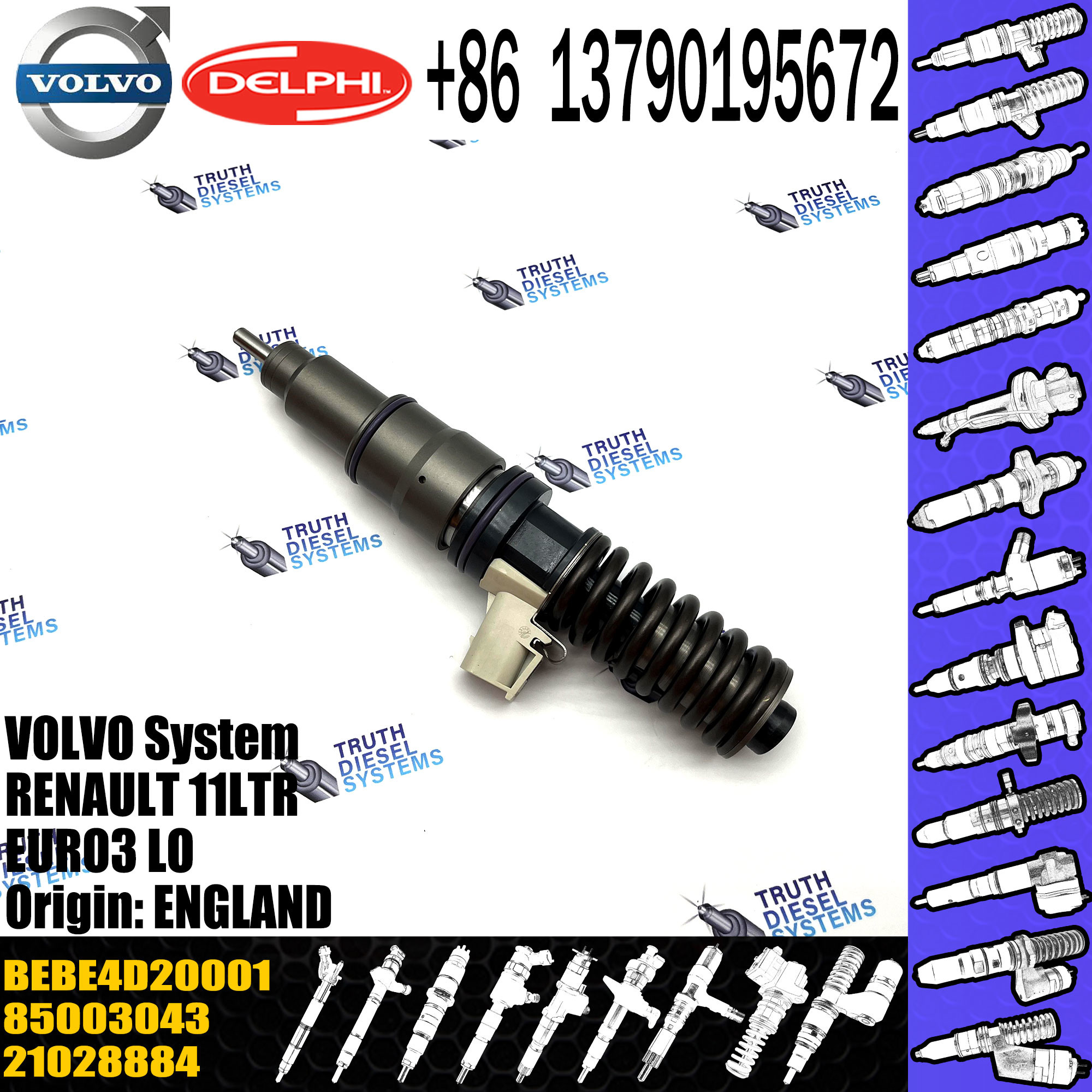 High Quality Diesel Fuel Injector 21028884 7421028884 7485003043 85003043 BEBE4D20001 For 11LTR EURO3 LO