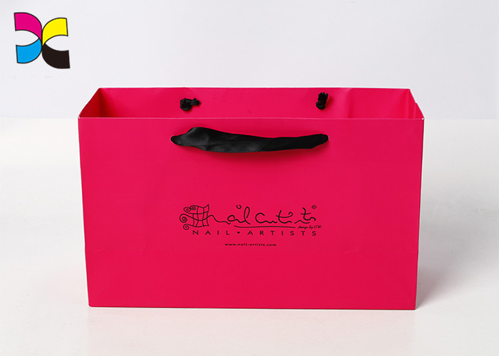 Pink Printed Paper Bags For Chain Store , Silver Foil Logo White Art Paper Bag