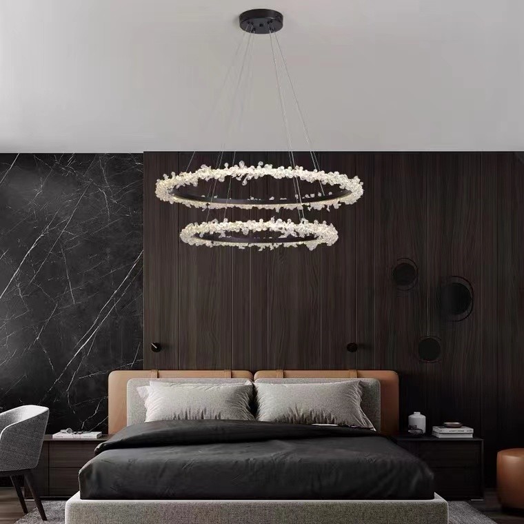 Modern Style Hanging Lighting Luxury Circle Rings Pendant Light Ceiling LED Crystal Chandelier